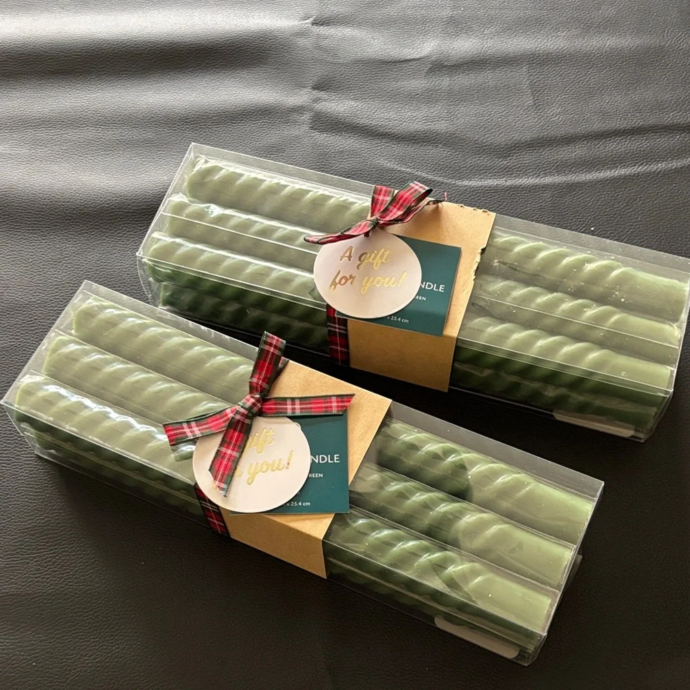 Green Spiral Candles - Set of 2